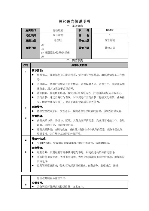 总经理岗位说明书(经典完整版)