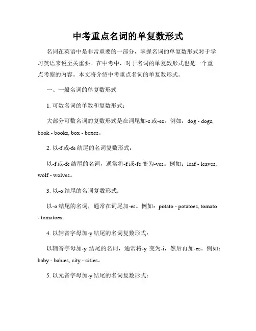 中考重点名词的单复数形式