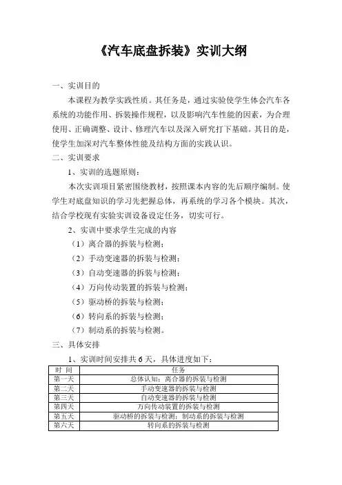 汽车底盘拆装实训计划