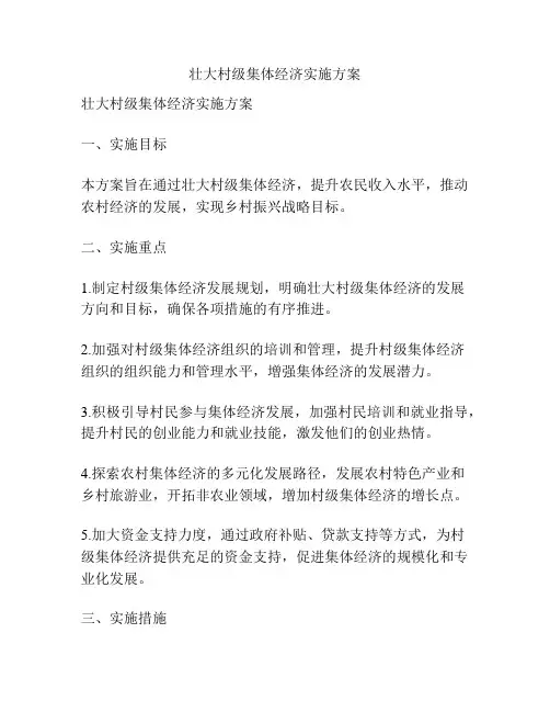 壮大村级集体经济实施方案