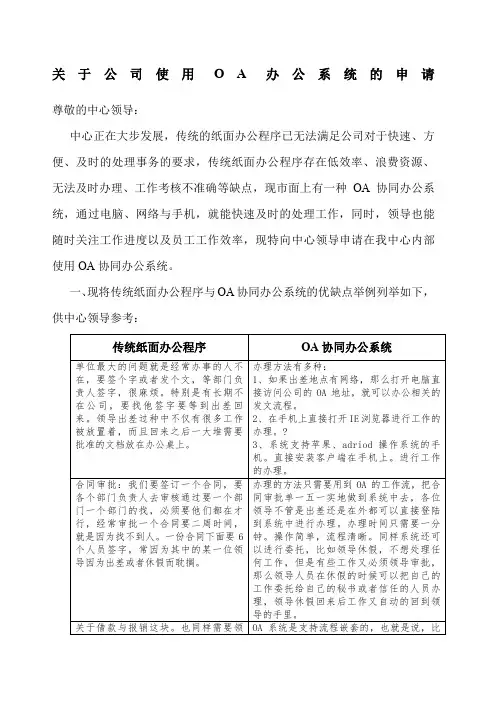 关于公司使用OA办公系统的申请