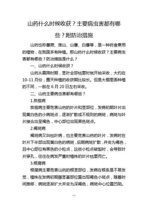 山药什么时候收获？主要病虫害都有哪些？附防治措施