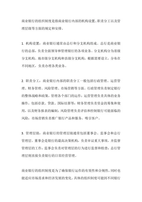 商业银行组织制度