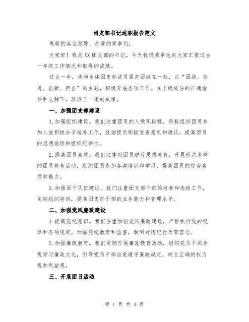 团支部书记述职报告范文
