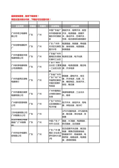 新版广东省广州电源电器工商企业公司商家名录名单联系方式大全299家