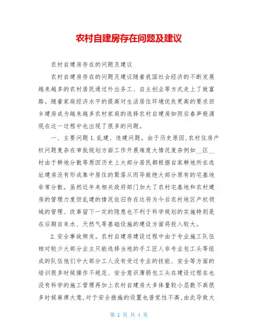 农村自建房存在问题及建议