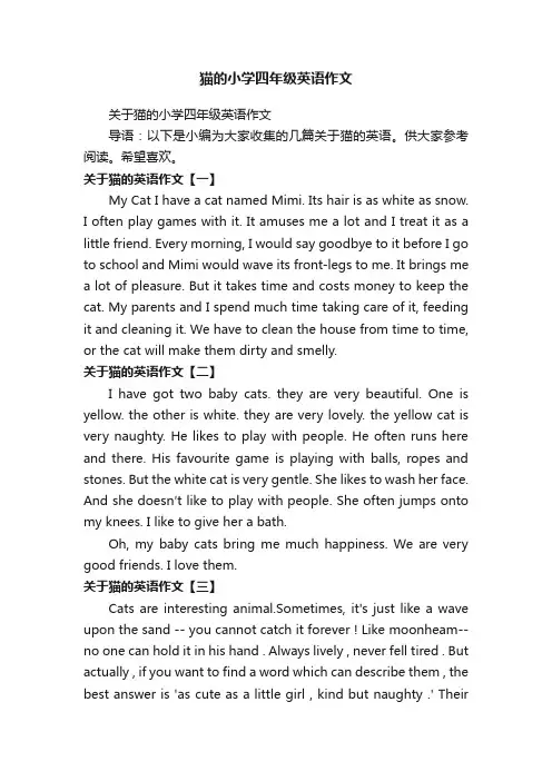 关于猫的小学四年级英语作文