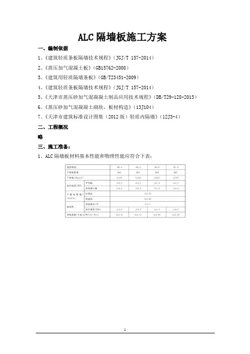 ALC隔墙板施工方案
