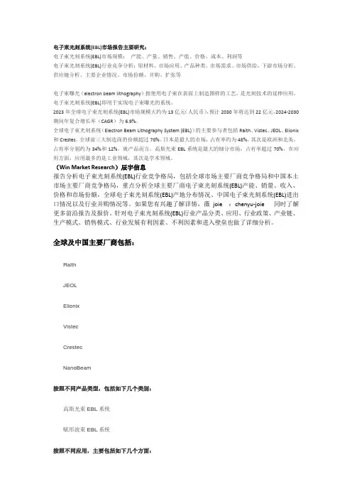 电子束光刻系统(EBL)市场调研报告-主要企业、市场规模、份额及发展趋势