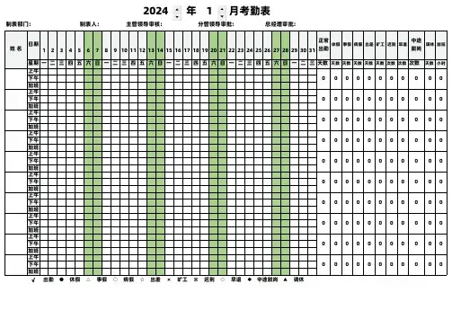 2024年员工考勤表(最新通用版)