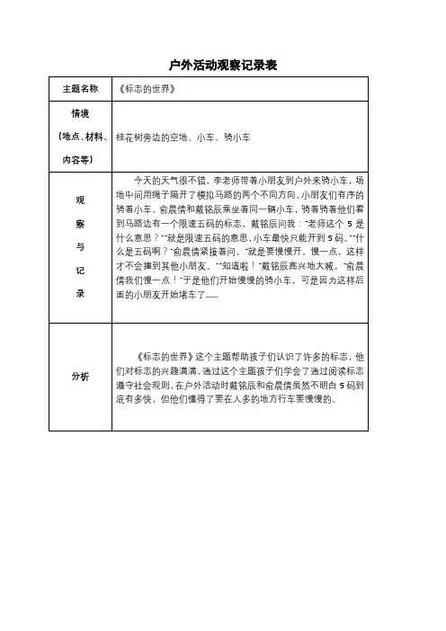 大班区域游戏观察记录表
