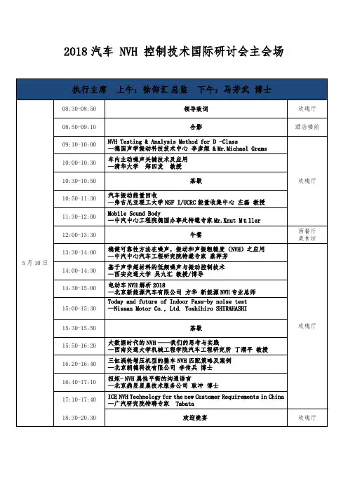 2018汽车NVH控制技术国际研讨会主会场