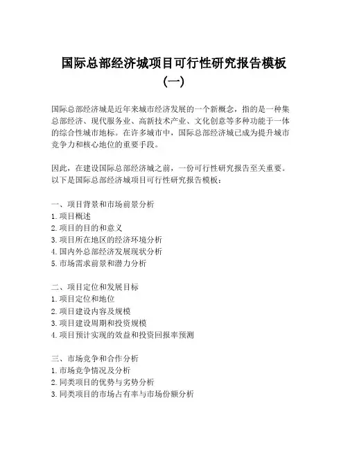 国际总部经济城项目可行性研究报告模板 (一)