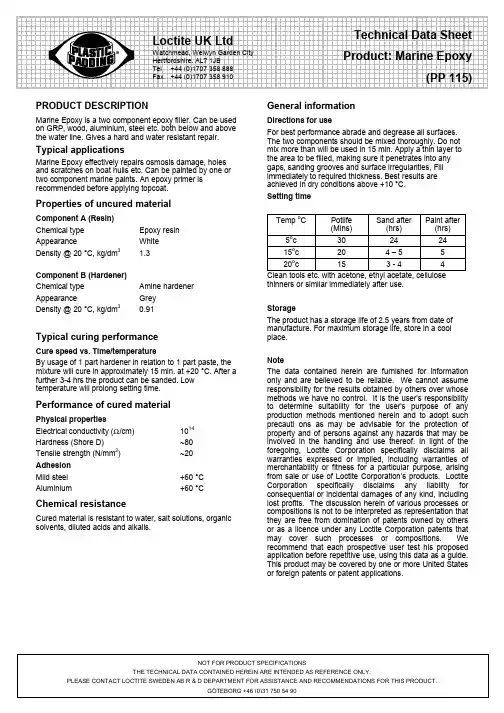 乐泰 PP 115 海洋环氧胶 技术数据表说明书