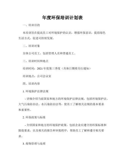 年度环保培训计划表