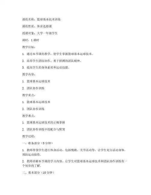 大学二十分钟体育教案模板