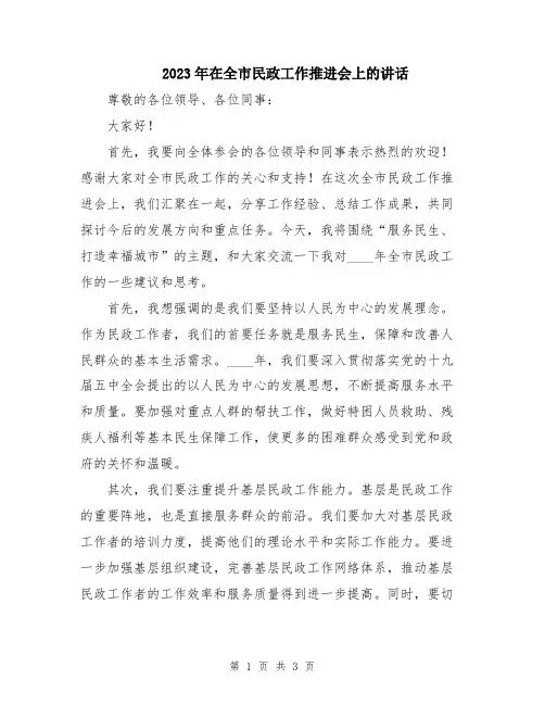 2023年在全市民政工作推进会上的讲话