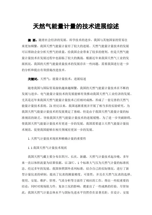 天然气能量计量的技术进展综述