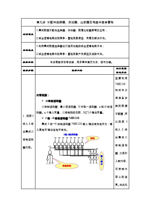 教案.第九讲-分配与选择器、加法器、比较器及电路中竞争冒险