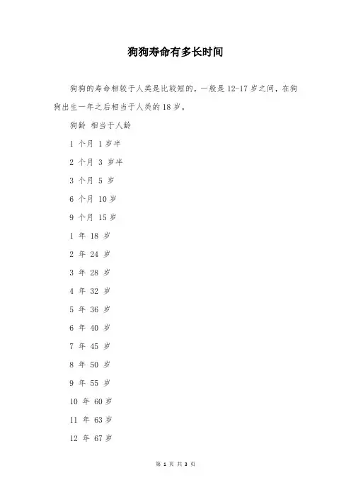 狗狗寿命有多长时间