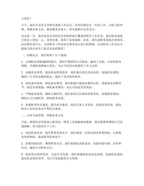 财务条线领导发言稿
