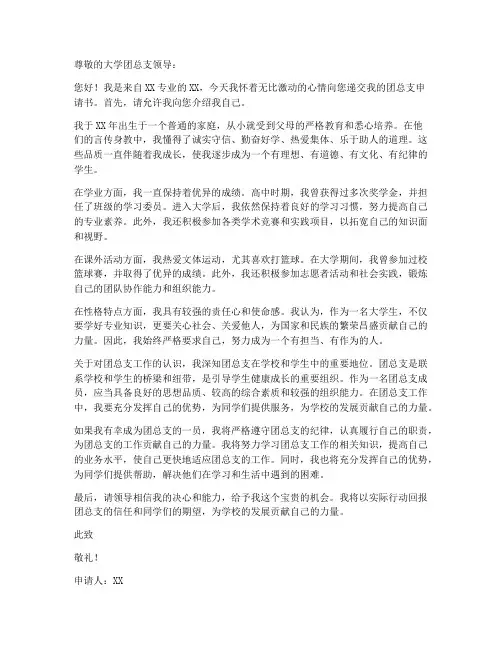 大学团总支申请书个人简介
