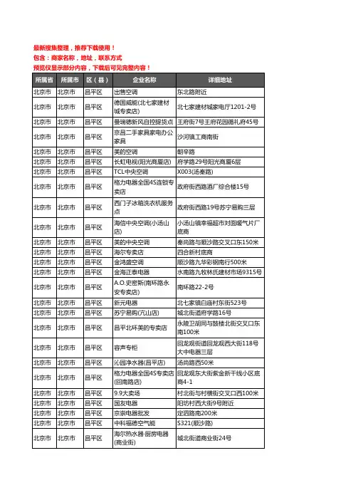新版北京市北京市昌平区家用电器企业公司商家户名录单联系方式地址大全353家