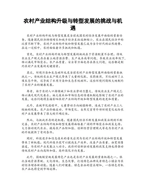 农村产业结构升级与转型发展的挑战与机遇