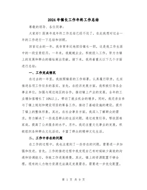 2024年镇长工作年终工作总结(二篇)