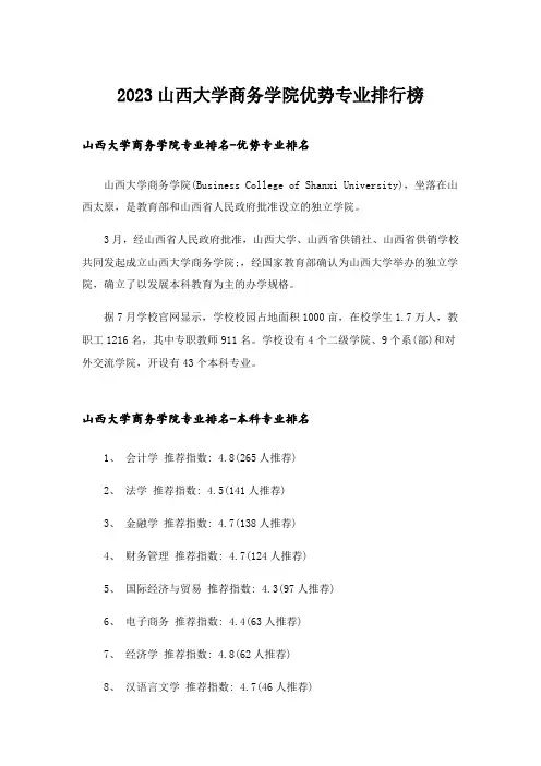 2023大学_山西大学商务学院优势专业排行榜