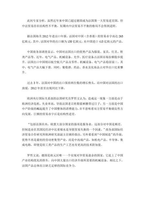 中法贸易逆差