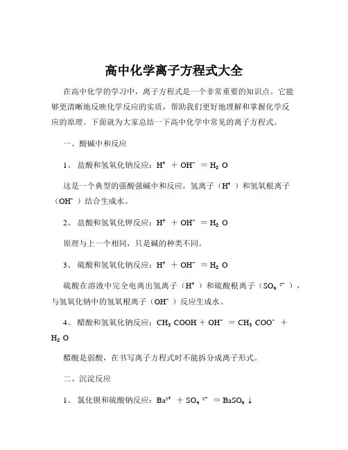 高中化学离子方程式大全