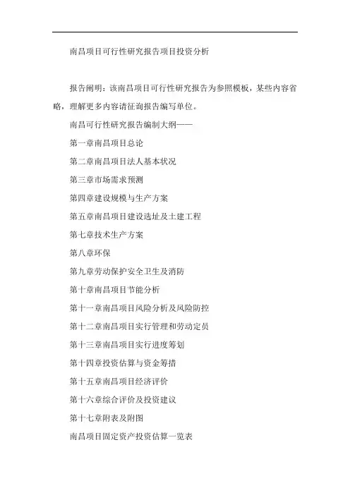 南昌项目可行性研究报告项目投资分析样本