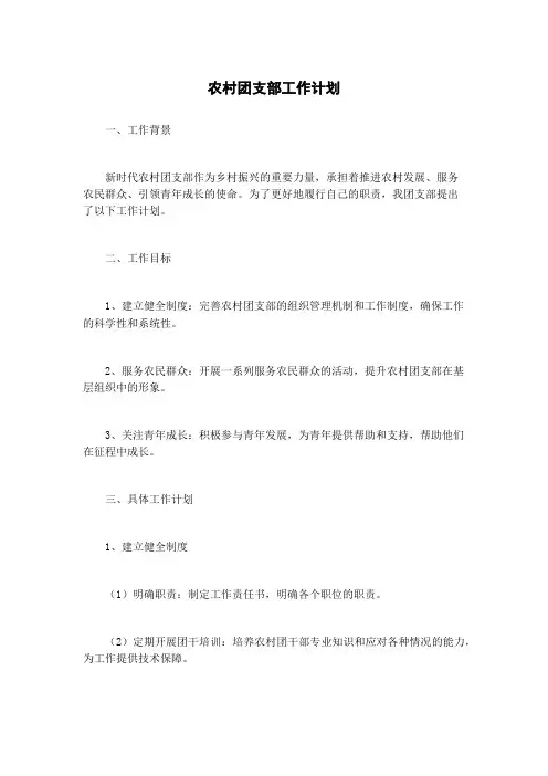 农村团支部工作计划