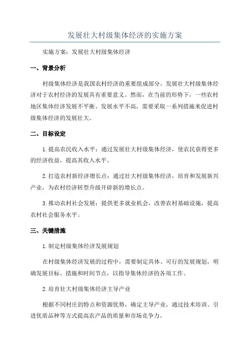 发展壮大村级集体经济的实施方案