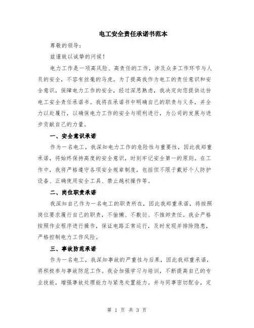 电工安全责任承诺书范本