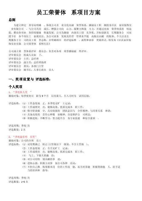荣誉体系方案项目