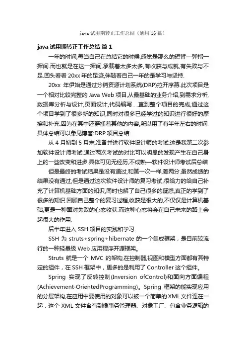 java试用期转正工作总结（通用16篇）