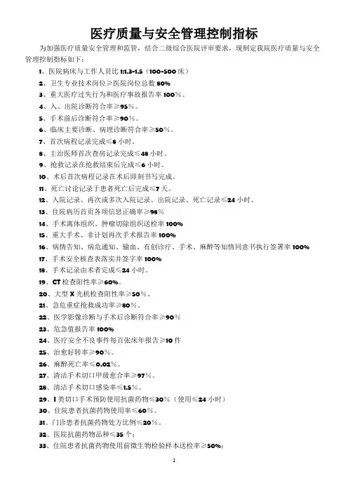 二级综合医院医疗质量与安全管理控制指标 (1)