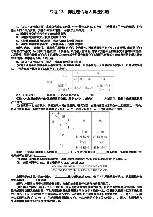 2019年高考生物真题集锦【专题13】伴性遗传与人类遗传病