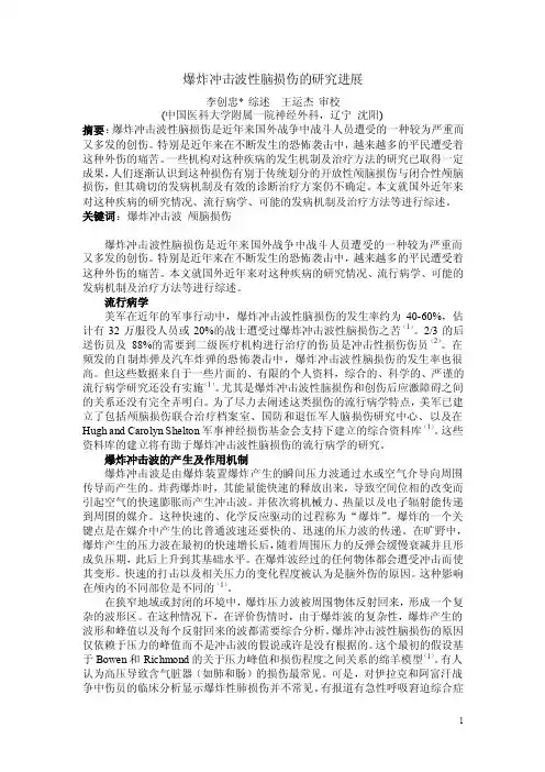 爆炸冲击波性脑损伤的研究进展