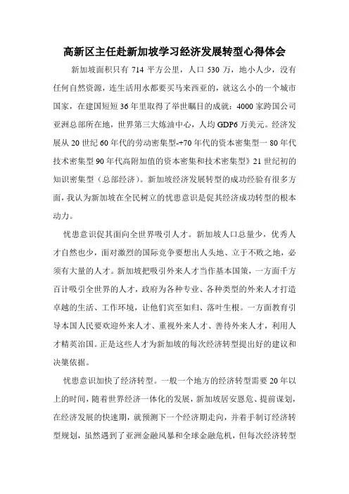 高新区主任赴新加坡学习经济发展转型心得体会