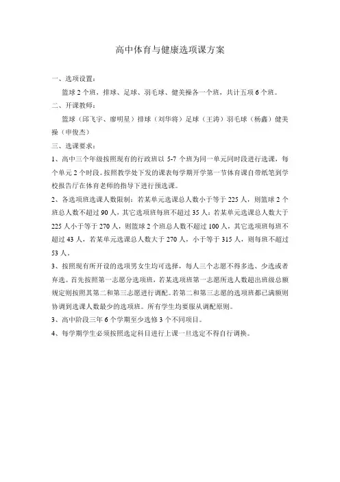新高中体育选项课方案
