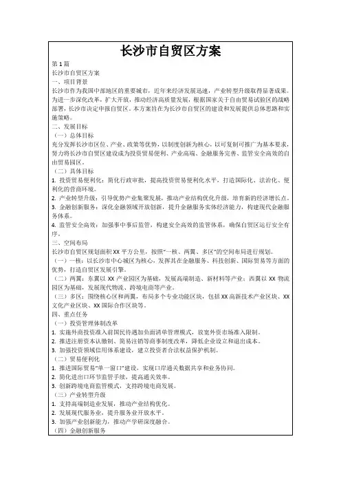 长沙市自贸区方案