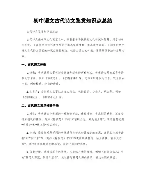 初中语文古代诗文鉴赏知识点总结