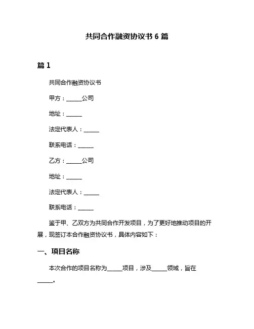 共同合作融资协议书6篇