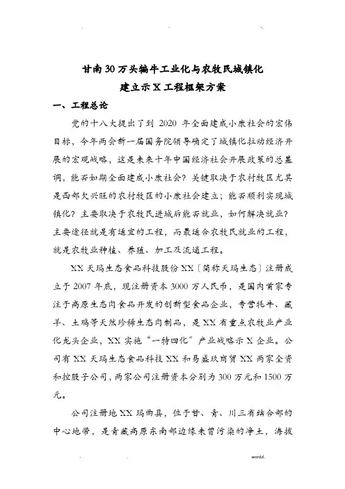 甘南城镇化及牦牛工业化项目建设框架方案
