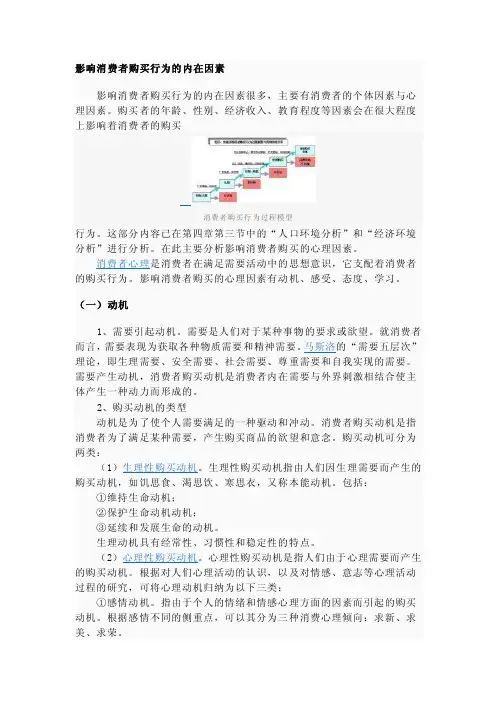 影响消费者购买行为的内在因素