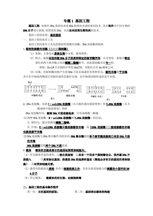 生物高中选修：基因工程部分提纲