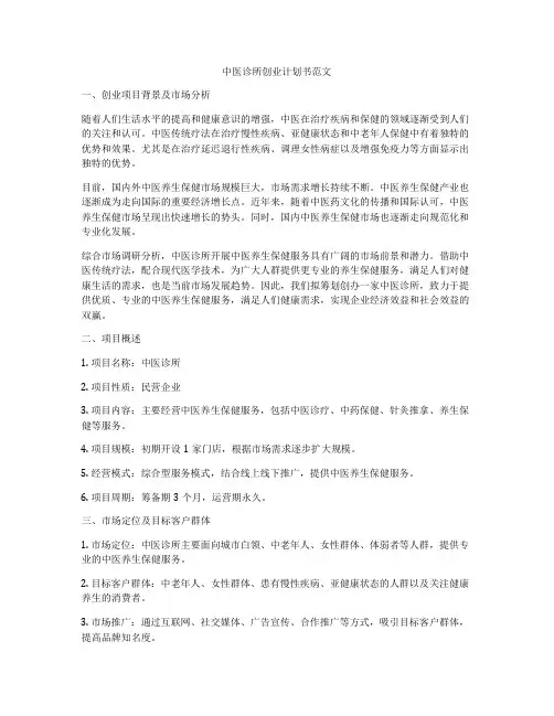 中医诊所创业计划书范文